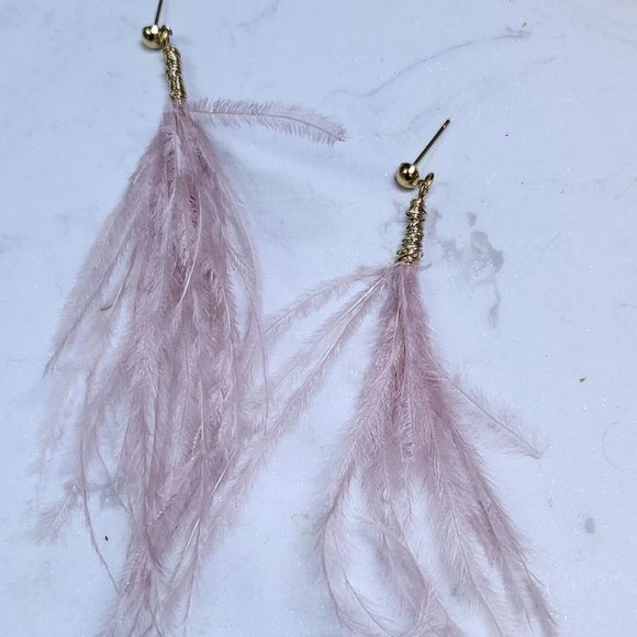 Super lightweight earrings handmade ostrich feather - Picture 3 of 3